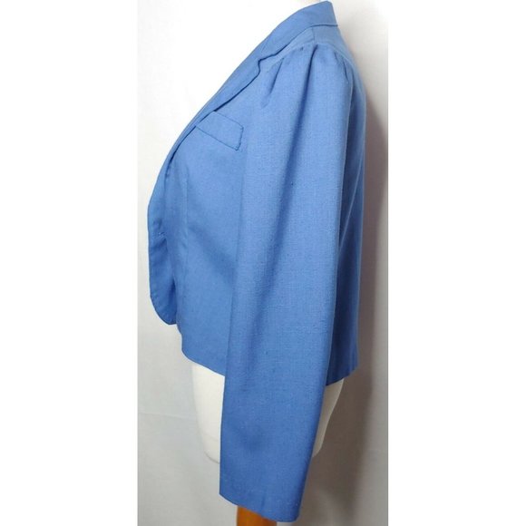 Vintage ILGWU Union Made Womens M Blazer Jacket Blue Cropped Ruffled Shoulders - Picture 6 of 11